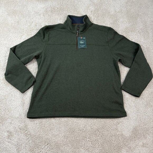 GH Bass & Co Sweater Mens XL Green 1/4 Zip Shirt Fleece Lined Textured NWT - Picture 1 of 13